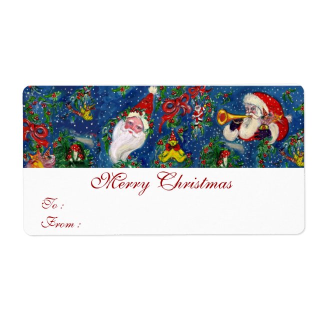 ETIQUETA NAVIDADES NOCHE / SANTA CLAUS CON JUGUETES (Frente)