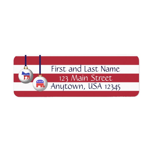 Etiqueta Navidades patrióticos bipartidistas rojos y azules (Frente)