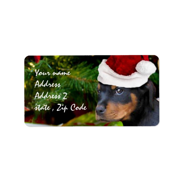 Etiqueta Navidades Perritos de Rottweiler (Frente)
