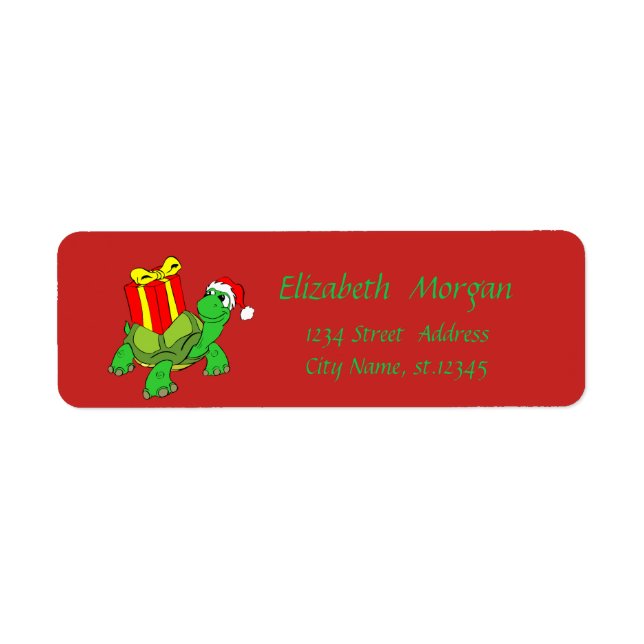 Etiqueta Navidades, Personalizado Tortuga, Santa Hat,Presen (Frente)