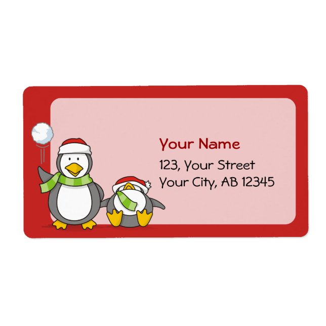 Etiqueta Navidades Pingüinos Snowballing (Frente)