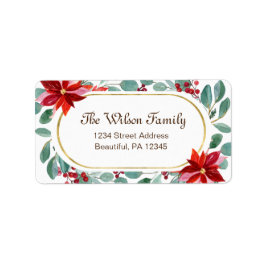 Etiqueta Navidades Poinsettia Eucalyptus Elegante Marco Dor