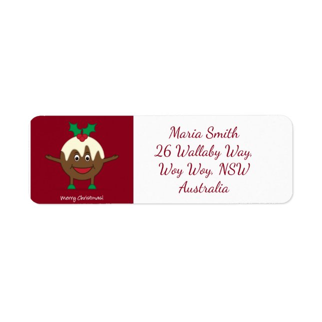 Etiqueta Navidades pudding personaje de caricatura (Frente)