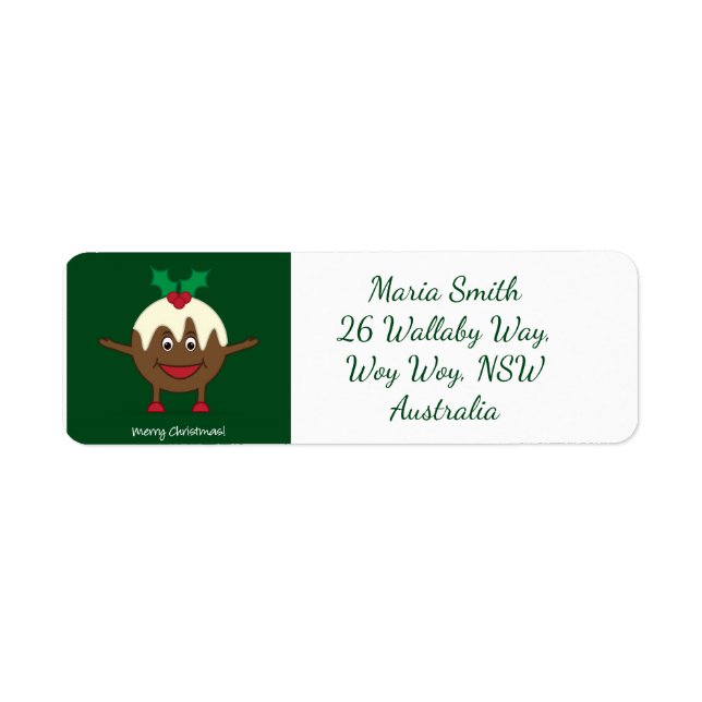 Etiqueta Navidades pudding personaje de caricatura (Frente)