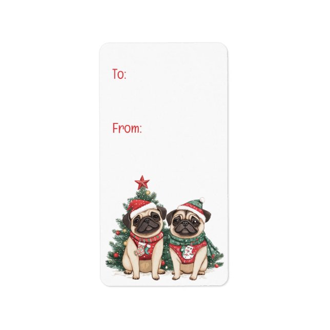 Etiqueta Navidades Pug Dogs (Frente)