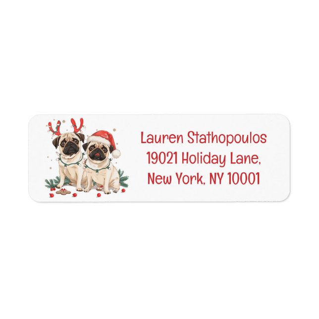 Etiqueta Navidades Pug Dogs (Frente)