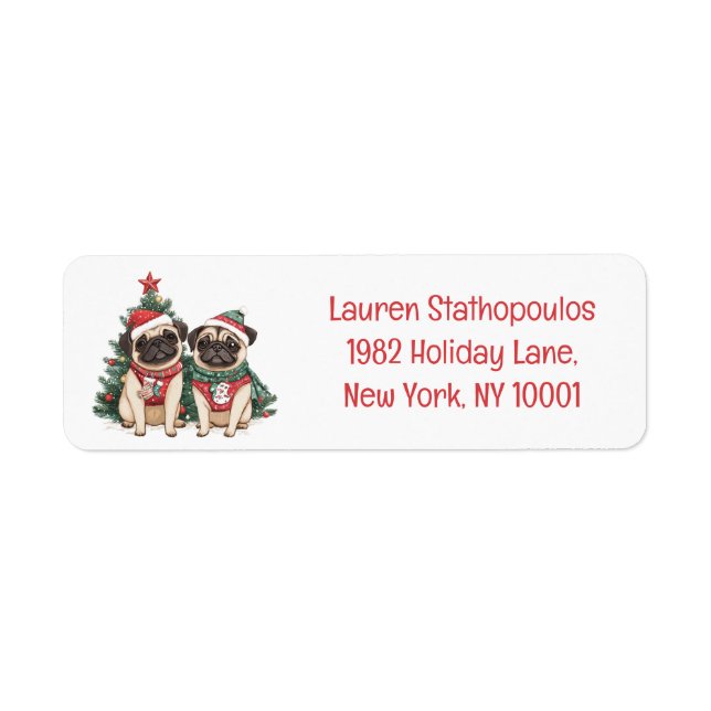Etiqueta Navidades Pug Dogs (Frente)