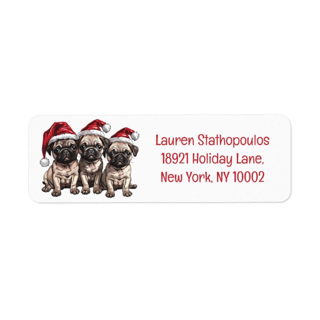 Etiqueta Navidades Pug Dogs Santa (Frente)
