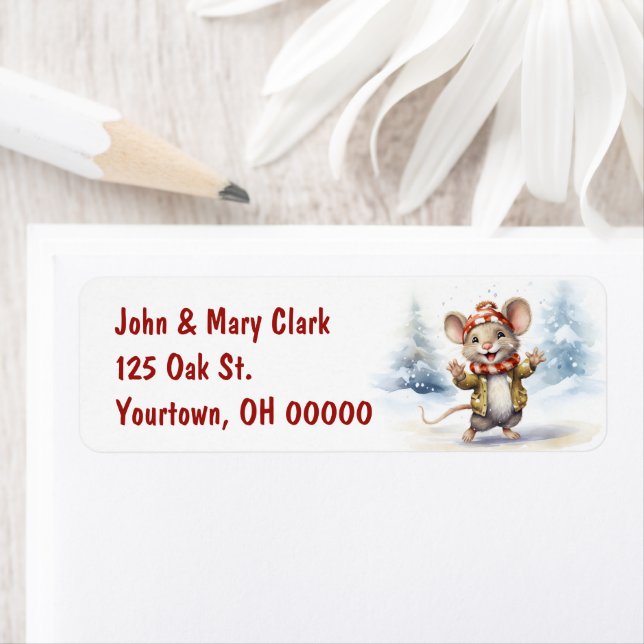 Etiqueta Navidades Ratón En Copos De Nieve (In situ)