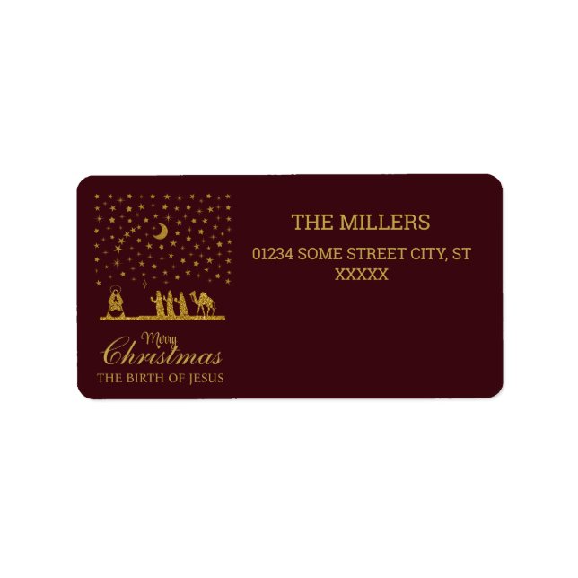 Etiqueta Navidades religiosos, nacimiento de Jesús, tres re (Frente)