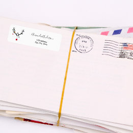 Etiqueta Navidades reno divertido dirección moderna regreso