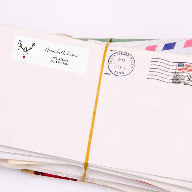 Etiqueta Navidades reno divertido dirección moderna regreso (Subido por el creador)