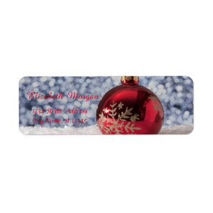 Etiqueta Navidades Rojos Elegantes, Bolas, Nieve, Bokeh