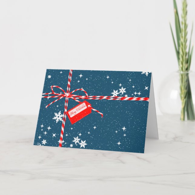 Etiqueta Navidades rojos en tarjeta de vacaciones  (Anverso)