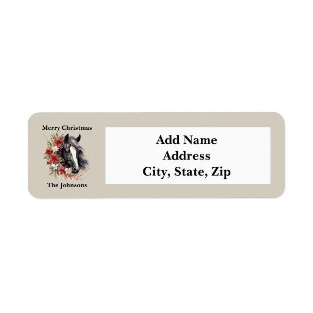Etiqueta Navidades Rústicos Caballo Negro Guerra Roja (Frente)