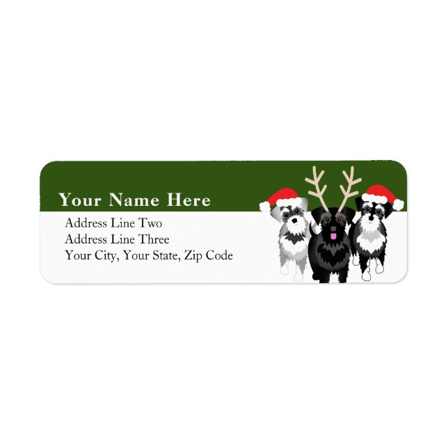 Etiqueta Navidades Schnauzers en Santa Hats (Frente)