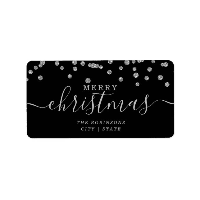 Etiqueta Navidades sencillos de plata Purpurina negro (Frente)