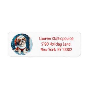 Etiqueta Navidades Shih Tzu Santa Dog