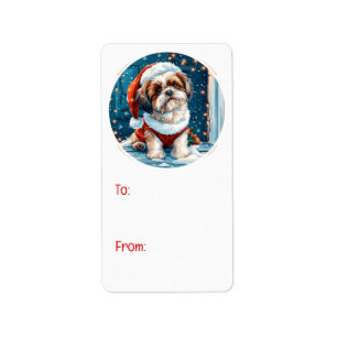 Etiqueta Navidades Shih Tzu Santa Dog