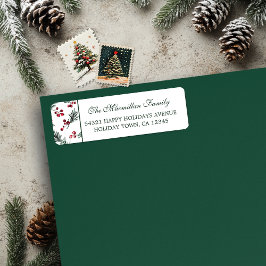 Etiqueta Navidades simples acuarela Patrón de pino botánico