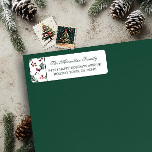 Etiqueta Navidades simples acuarela Patrón de pino botánico