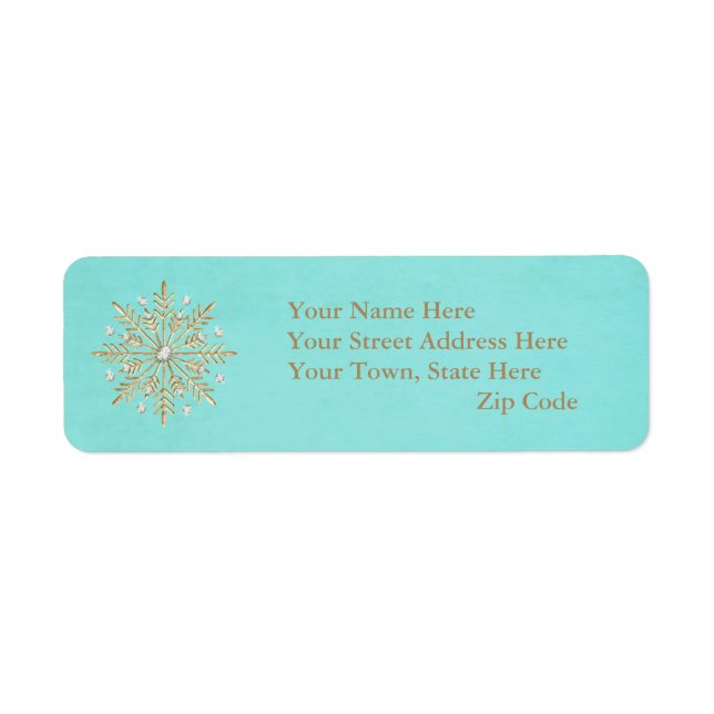Etiqueta Navidades Snowflakes Aqua & Gold (Frente)