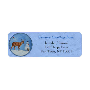 Etiqueta Navidades Snowman Deer Cute Bunny Blue