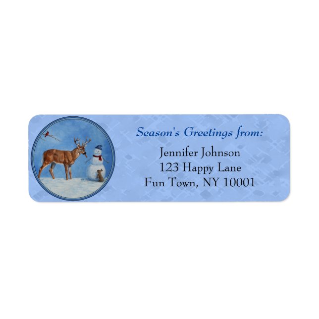 Etiqueta Navidades Snowman Deer Cute Bunny Blue (Frente)