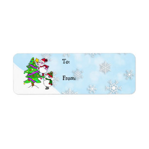 Etiqueta Navidades Snowmen Decorando Árbol de ida y vuelta