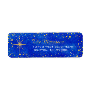 Etiqueta Navidades Stars Blue and Gold Personalizado Return