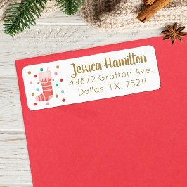 Etiqueta Navidades Stocking Gold Pink Cute Address Label
