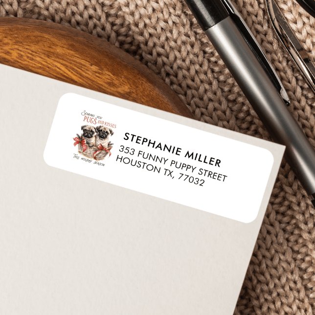 ETIQUETA NAVIDADES TEMÁTICOS DE PUGS Y KISSES ( Christmas Pug-Themed Return Address Label)