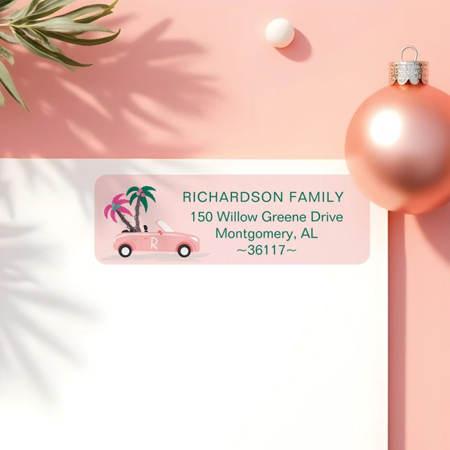 Etiqueta Navidades Tropical De Árboles De Palm Pink Convert (Tropical Palm Tree Christmas Pink Convertible Labe Label)