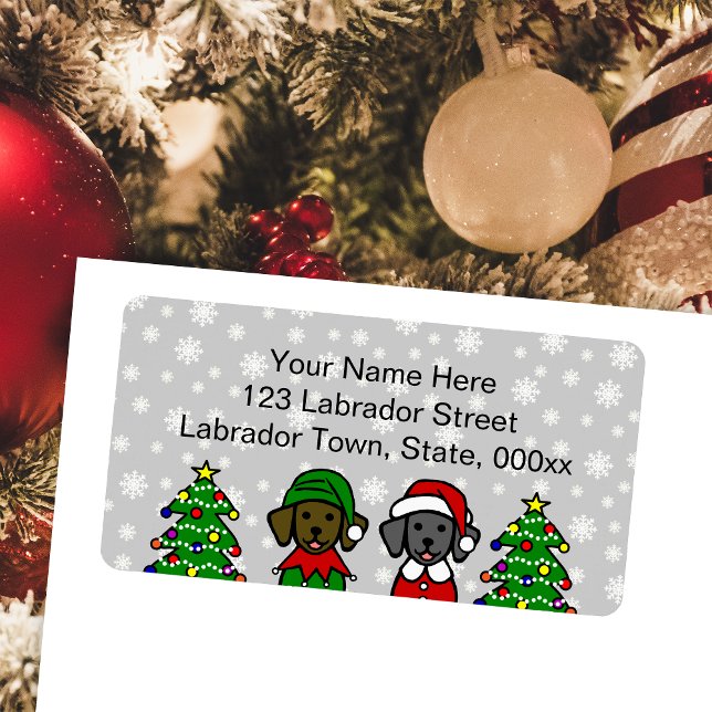 Etiqueta Navidades Twin Lab Cuppies (Christmas Chocolate Lab and Black Lab Puppies Return Address Labels for Labrador Owners. )