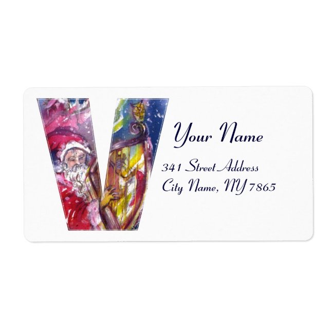 ETIQUETA NAVIDADES V CARTA / SANTA JUGANDO HARP (Frente)