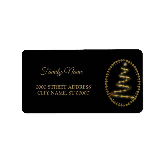 Etiqueta Navidades vacaciones de árbol de oro negro (Frente)