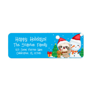 Etiqueta Navidades Vacaciones Sloth Snowman Gingerbread Boy