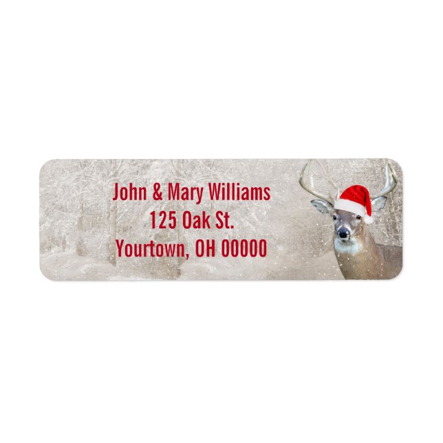 Etiqueta Navidades venados con Santa Hat (Frente)