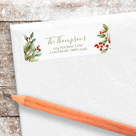 Etiqueta Navidades Verde y Rojo Vegetación Botánica