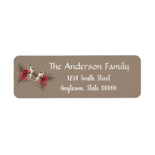 Etiqueta Navidades Vintage Butterfly Poinsettia Holiday