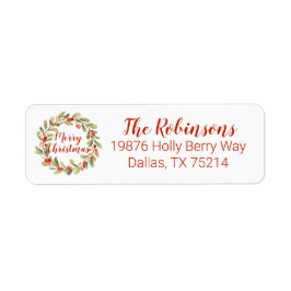 Etiqueta Navidades Watercolor Holly Berry Wreath