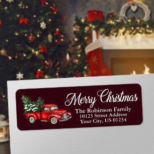 Etiqueta Navidades Watercolor Truck Burgundy Return Address