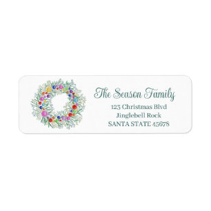 Etiqueta Navidades Wreath acuarela