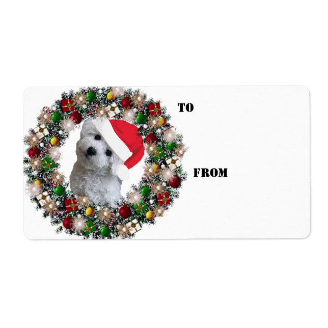 Etiqueta Navidades Wreath Bichon Frise Gift Labs (Frente)