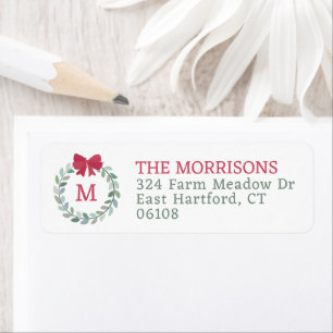 Etiqueta Navidades Wreath Red Bow Monogrammed