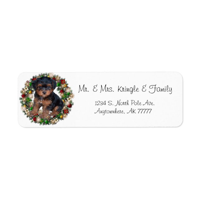 Etiqueta Navidades Wreath Yorkshire Terrier Gift Labs (Frente)