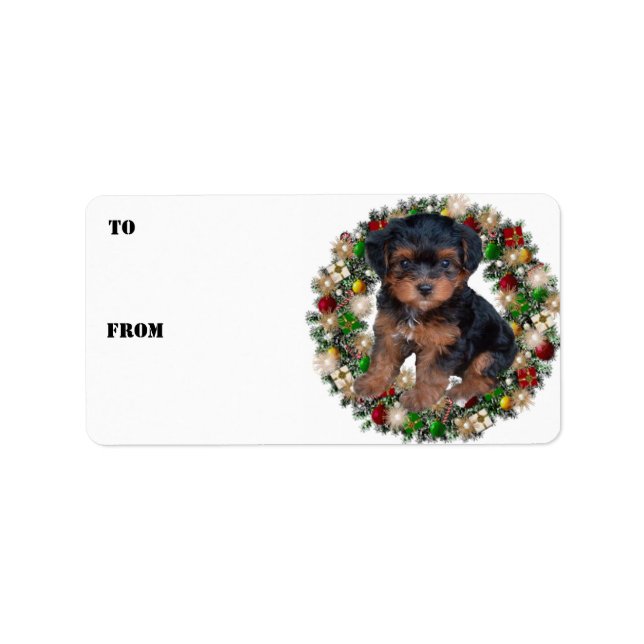 Etiqueta Navidades Wreath Yorkshire Terrier Gift Labs (Frente)