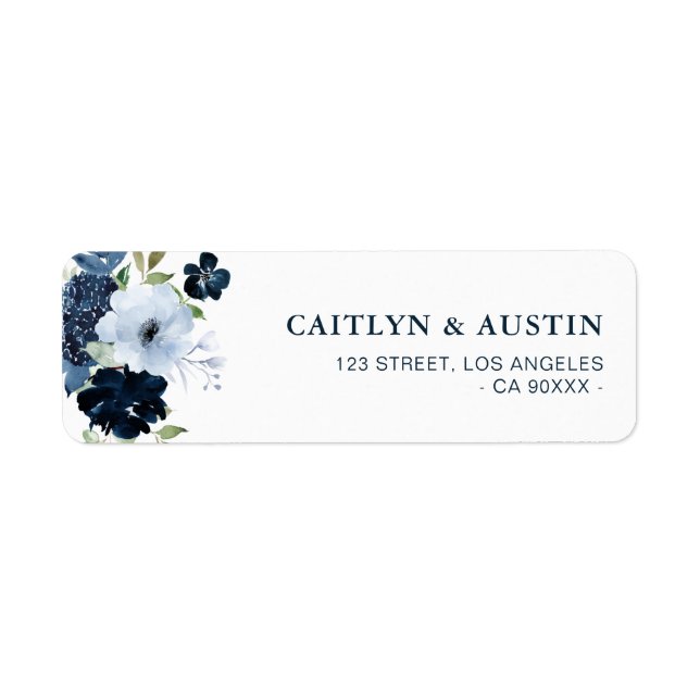 Etiqueta navy and light blue floral address label (Frente)
