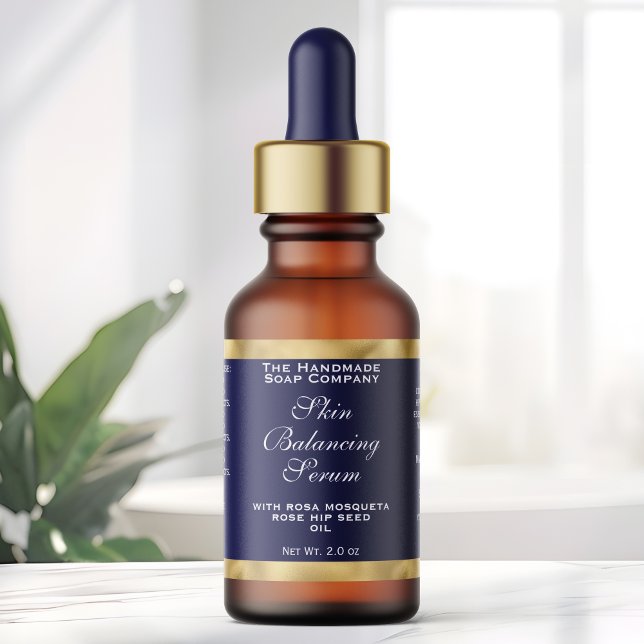 Etiqueta Navy Blue and Gold Cosmetics Dropper Bottle Label  (Subido por el creador)