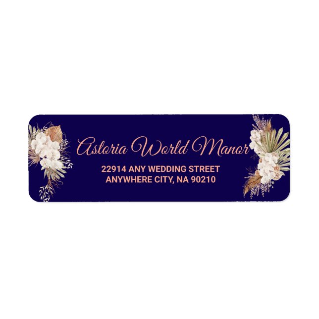Etiqueta Navy Blue Burgundy Gold Blush Wedding address (Frente)